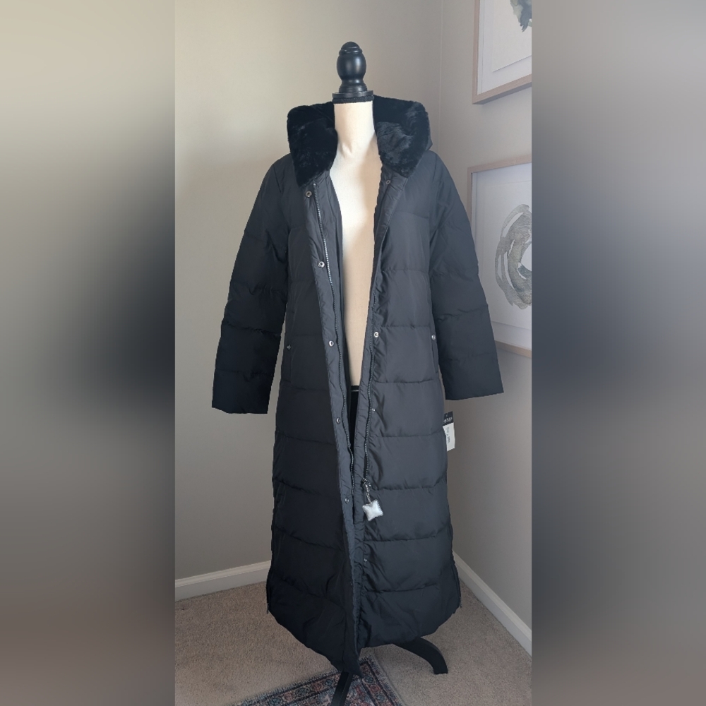 🆕 Ralph LaurenLongline Puffer Coat with Faux Fur Lined Hood